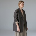 Saco oversize para mujer con un botón y solapas y bolsillos Corte largo y suelto Poliéster Para la oficina y el día a día 6