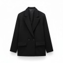 Sacou dama cu două rânduri Croi oversized liber Rever ascuțit și buzunare cu rever Captuseala Poliester Sacou elegant pentru birou 8