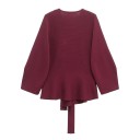 Sacou elegant pentru femei cu curea de legat Sacou monocrom cu decolteu în V pentru birou și evenimente 6
