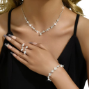 Săculeț Gracios pentru Femei cu Flori Colier Cercei Brățară Aliaj de Cupru Accesorii de Nuntă Set de Bijuterii Elegante 6