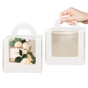 Sada 10 ks papírových dárkových krabic 12,7×12,7×10 cm bílá krabice s okýnkem a rukojetí na dortík, květiny a drobné dárky 3