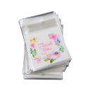 Sada 100 ks průhledných dárkových sáčků 7×7 cm s květinovým potiskem „Thank You“, samolepicí balení na drobnosti 1