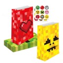 Sada 12 papírových sáčků 22 x 12 x 8 cm a 18 samolepek 3,8 cm s herním motivem Minecraft Kraftové dárkové tašky Gaming párty dekorace 7