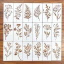Sada 18 ks plastových šablón rastlín 15 x 7,5 cm opakovane použiteľné šablóny listy a kvety pre maľovanie dekorácií a DIY tvorenie 1