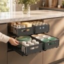 Sada 2 vysúvacích boxov do kuchynskej skrinky 37,5 x 24,5 cm Výška 10 a 19 cm Uhlíková oceľ a plast Čiernošedá Organizér do špajze 5