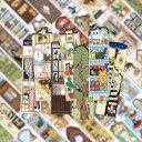 Sada 30 ks papírová záložka do knihy 15 x 4 cm kočka ilustrativní motiv interiér knihovna strom 4