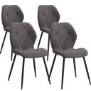 Sada 4 ks jídelních židlí s ergonomickým opěradlem, 86x48 cm, lněný potah a černé kovové nohy, nosnost 120 kg, do jídelny 4