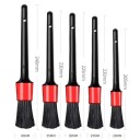 Sada 5 detailingových štětců na čištění auta, délky 20,5-24 cm, šíře štětin 2-4 cm, plastová rukojeť, červená objímka, černé štětiny 2