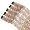 Sada 5 ks třpytivé pramínky do vlasů lamety 50 cm syntetické prodloužení vlasů klipové uchycení pro styling účesu 11