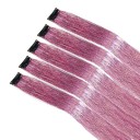 Sada 5 ks třpytivé pramínky do vlasů lamety 50 cm syntetické prodloužení vlasů klipové uchycení pro styling účesu 5