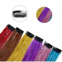 Sada 5 ks třpytivé pramínky do vlasů lamety 50 cm syntetické prodloužení vlasů klipové uchycení pro styling účesu 16