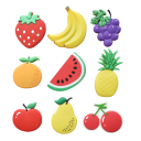 Sada 9 ks magnetek ovoce 4–5 cm plast barevné 3D magnety na lednici dekorace kuchyňské magnety na poznámky 1