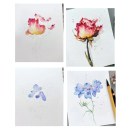 Sada akvarelového malování Encounter Flowers 21,5×29,5 cm 4 obrazy květin 2 pigmentové papíry 1 štětec kreativní tvoření 3