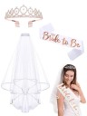 Sada Bride To Be závoj 60 cm + šerpa 158 x 9,5 cm + čelenka s kamínky Svatební set na rozlučku se svobodou 1