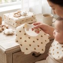 Sada bryndáků pro děti 3 ks 25 x 24 cm Béžové s hnědým potiskem duh a srdíček i medvídků Vlnitý okraj Zapínání na patentky u krku 5
