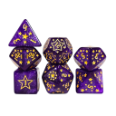 Sada hracích kostiek 7 ks plastové s motívom hviezd farebné RPG Dračí doupě fantasy mnohostenné kostky 11
