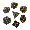 Sada hracích kostiek 7 ks plastové s motívom hviezd farebné RPG Dračí doupě fantasy mnohostenné kostky 4