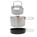 Sada kempingového nádobí 3 v 1 Hrnec konvice a pánev Nerezová ocel Sklopné rukojeti Černo-stříbrná Na kempink a turistiku pro 2 až 3 osoby 1