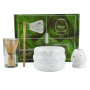 Sada na Matcha čaj 4dílná Porcelánová miska s hubičkou 13 cm Bambusová metlička i stojánek Lžička Příprava čaje a polévky 1