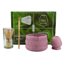 Sada na Matcha čaj 4dílná Porcelánová miska s hubičkou 13 cm Bambusová metlička i stojánek Lžička Příprava čaje a polévky 2