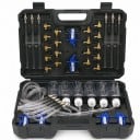 Sada pro test přepadu vstřikovačů v kufru 31 x 22 cm pro dieselové motory common rail se 6 válci s odměrnými nádobkami a adaptéry 1