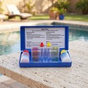 Sada pro testování pH a chloru ve vodě, kapkový tester s kolorimetrem, krabička 15 cm, modrá, pro bazén, vířivku a pitnou vodu 7