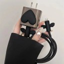 Sada silikonových doplňků na iPhone nabíječku srdce Ochrana kabelu Nabíjecí kryt Přepěťová ochrana Nabíjecí lanko Černý design 2