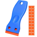 Sada škrabek na sklo auta s výměnnými břity 10 ks plastová modrá s oranžovými čepelemi pro odstranění nečistot z oken 1