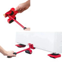 Sada stěhovacích válečků s kolečky a zvedací pákou, kovový zvedák nábytku s otočnými podložkami červeno-černý pro přesun nábytku 2