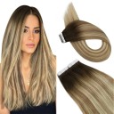 Sada tape in vlasů pro prodlužování a zahuštění 20 ks 45 cm přírodní lidské vlasy s lepicí páskou pro úpravu účesu 9