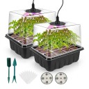 Sadbovač cu iluminare LED și cupolă de umidificare ajustabilă, 12 celule, 16 cm, plastic, negru cu capac transparent, mini seră pentru semințe 1