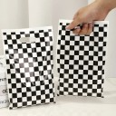 Sæt af 10 stk gaveposer 25 × 16,3 cm plastiske hvide poser med sort ternet mønster til indpakning af gaver og slik 4