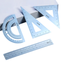 Sæt med 15 cm lineal, 180° vinkelmåler, 30° og 60° trekantlineal. Metaltegnelinealsæt. Multifunktionelt linealsæt i aluminiumslegering. 2