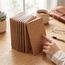 Sæt med 16 A6 hæfter med tomme sider og brun omslag som en lommeblok til skole og kontor til noter og skitser 7