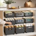 Sæt med 2 udtræksbokse til køkkenskab 37,5 x 24,5 cm Højde 10 og 19 cm Kulstofstål og plast Sortgrå Organizer til spisekammer 4