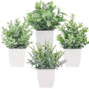 Sæt med 4 kunstige blomster i en potte assorterede kunstige blomster 18,24×11,94 cm boligdekoration kunstige planter realistiske blomster 7×6,5 cm potte 1
