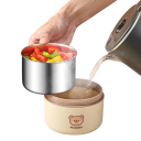 Sæt med 400 ml og 600 ml termokandemadkasser i rustfrit stål. Isoleret beholder. Lækagesikker. Mikrobølgeovnssikker. Børneæske med bamse og bestik. 11