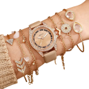 Sæt med dameure med læderrem og 6 armbånd Beige elegant ur med tilbehør Stilfuldt smykkesæt Gave til kvinder 2