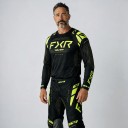 Sæt med motocross trøje med lange ærmer og bukser med rem og spænde i taljen og neongule striber til motorcykel og ATV sort 2