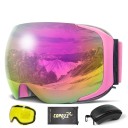 Sæt med skibriller, udskiftelig gul linse, stofbetræk og skibrilleretui. Spejlvendte ski- og snowboardbriller med UV400-filter 23 x 9,5 cm. 4