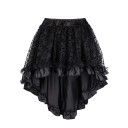 Saia assimétrica feminina com renda Camada superior transparente com padrão vegetal Mais curta à frente e mais longa atrás Saia inferior 3