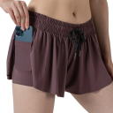 Sáia curta feminina com cordão e bolsos em cor sólida de poliéster e spandex 14