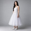Saia de tule volumosa para mulher com 6 camadas para vestidos em A com elástico e cordão na cintura longa branca para casamento tamanho universal 2
