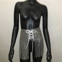 Saia decorativa brilhante para senhora com franjas longas Cordão à frente Laço Ajustável Usar sobre calções ou fatos de banho Poliéster 5