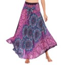 Saia longa boho feminina com padrão de mandalas e flores Corte maxi fluído Cintura com laço em tecido Seda artificial e poliéster 2