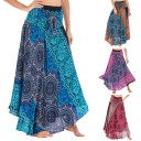 Saia longa boho feminina com padrão de mandalas e flores Corte maxi fluído Cintura com laço em tecido Seda artificial e poliéster 5