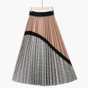 Saia longa plissada feminina com padrão xadrez e faixa diagonal em contraste Cintura larga Corte em A Poliéster chiffon e acrílico 5
