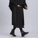 Saia longa preta em camadas para senhora com corte assimétrico e abertura Decorativas fitas penduradas Bolso frontal Cintura elástica em goma 5