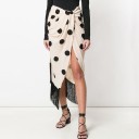 Saia maxi feminina com bolinhas e franjas 2