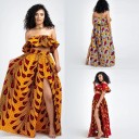 Saia maxi feminina com padrão étnico colorido Saia longa franzida com cintura larga Poliéster com spandex Saia leve de verão 5